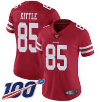 Women's Nike San Francisco 49ers #85 George Kittle 100th Season Red Vapor Untouchable With Team Patch Authentic Stitched NFL jersey