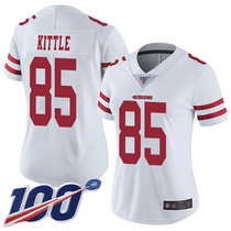 Women's Nike San Francisco 49ers #85 George Kittle 100th Season White Vapor Untouchable With Team Patch Authentic Stitched NFL jersey