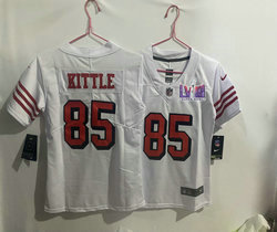 Women's Nike San Francisco 49ers #85 George Kittle White have the black outline With 2024 Super Bowl (LVIII ) patch Jersey
