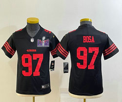 Women's Nike San Francisco 49ers #97 Nick Bosa Black With 2024 Super Bowl (LVIII ) patch Jersey