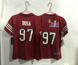 Women's Nike San Francisco 49ers #97 Nick Bosa Red have the black outline With 2024 Super Bowl (LVIII ) patch Jersey