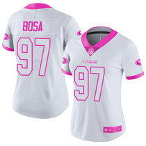 Women's Nike San Francisco 49ers #97 Nick Bosa White Pink Rush Fashion NFL Jersey