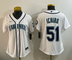 Women's Nike Seattle Mariners #51 #51 Mariners Ichiro White Authentic Stitched MLB Jersey
