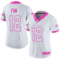 Women's Nike Seattle Seahawks 12th Fan Limited White Pink Rush Fashion Authentic Stitched NFL Jersey