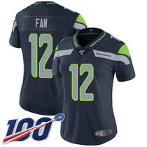 Women's Nike Seattle Seahawks 12th Fan With NFL 100th Season Patch Blue Vapor Untouchable Authentic Stitched NFL Jersey
