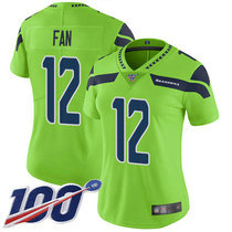Women's Nike Seattle Seahawks 12th Fan With NFL 100th Season Patch Green Rush Vapor Untouchable Authentic stitched NFL jersey
