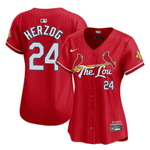 Women's Nike St.Louis Cardinals #24 Whitey Herzog Red 2024 City Game Authentic stitched MLB jersey