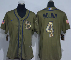 Women's Nike St.Louis Cardinals #4 Yadier Molina Green Salute to Service Authentic Stitched MLB Jersey