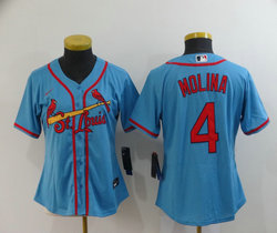 Women's Nike St.Louis Cardinals #4 Yadier Molina Light Blue Game Authentic Stitched MLB Jersey