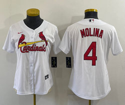 Women's Nike St.Louis Cardinals #4 Yadier Molina White Authentic Stitched MLB Jersey