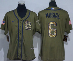 Women's Nike St.Louis Cardinals #6 Stan Musial Green Salute to Service Authentic Stitched MLB Jersey