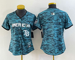 Women's Nike Tampa Bay Rays Blank Teal 2023 All-Star Logo in front Stitched Baseball Jersey