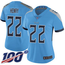 Women's Nike Tennessee Titans #22 Derrick Henry 100th Season Light Blue New Vapor Untouchable Authentic Stitched NFL Jersey