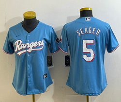 Women's Nike Texas Rangers #5 Corey Seager Light Blue Game Authentic Stitched MLB Jersey