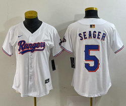 Women's Nike Texas Rangers #5 Corey Seager White Champions Gold name Authentic Stitched MLB Jersey