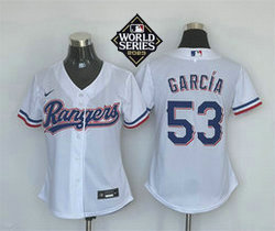 Women's Nike Texas Rangers #53 Adolis Garcia 2023 World Series White Authentic Stitched MLB Jersey