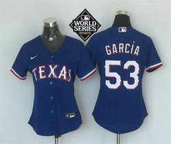Women's Nike Texas Rangers #53 Adolis Garcia Blue 2023 World Series Game Texas Authentic Stitched MLB Jersey