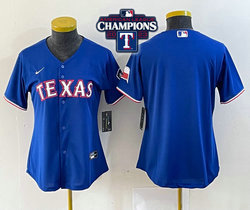 Women's Nike Texas Rangers Blank 2023 World Series Champions Blue Game Authentic Stitched MLB jersey