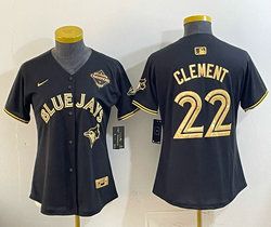 Women's Nike Toronto Blue Jays #22 Ernie Clement Black Gold Champion Stitched Baseball Jersey