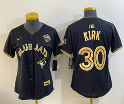 Women's Nike Toronto Blue Jays #30 Alejandro Kirk Black Gold Champion Stitched Baseball Jersey
