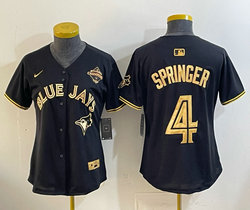 Women's Nike Toronto Blue Jays #4 George Springer Black Gold Champion Baseball Jersey