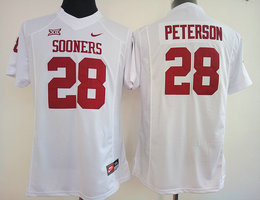 Women's Oklahoma Sooners #28 Adrian Peterson White Authentic Stitched NCAA Jerseys