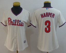 Women's Philadelphia Phillies #3 Bryce Harper Cream Game Authentic Stitched MLB Jersey