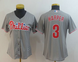 Women's Philadelphia Phillies #3 Bryce Harper Grey Game Authentic Stitched MLB Jersey
