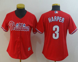 Women's Philadelphia Phillies #3 Bryce Harper Red Authentic Stitched MLB Jersey