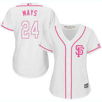Women's San Francisco Giants #24 Willie Mays White Pink Authentic stitched MLB jersey