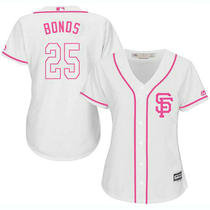 Women's San Francisco Giants #25 Barry Bonds White Pink Authentic stitched MLB jersey