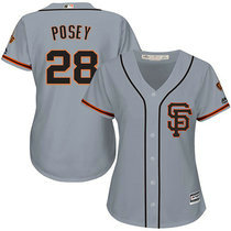 Women's San Francisco Giants #28 Buster Posey Grey SF Authentic stitched MLB jersey