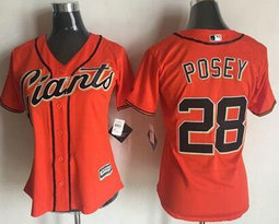 Women's San Francisco Giants #28 Buster Posey Orange Authentic Stitched MLB Jersey