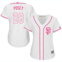 Women's San Francisco Giants #28 Buster Posey White Pink Authentic stitched MLB jersey