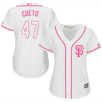 Women's San Francisco Giants #47 Johnny Cueto White Pink Authentic stitched MLB jersey