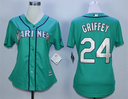 Women's Seattle Mariners #24 Ken Griffey Green New Majestic Authentic Stitched MLB Jersey
