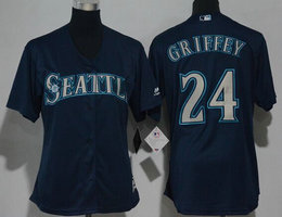 Women's Seattle Mariners #24 Ken Griffey Blue New Majestic Authentic Stitched MLB Jersey