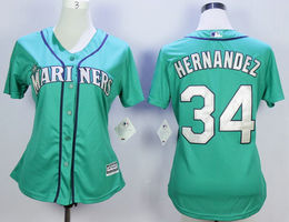 Women's Seattle Mariners #34 Felix Hernandez Green New Majestic Authentic Stitched MLB Jersey.jpg