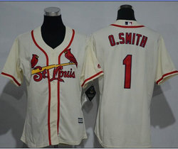 Women's St.Louis Cardinals #1 Ozzie Smith Cream New Majestic Authentic Stitched MLB jersey