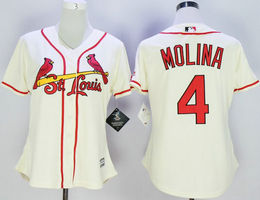Women's St.Louis Cardinals #4 Yadier Molina Gream Authentic Stitched MLB Jersey