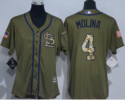 Women's St.Louis Cardinals #4 Yadier Molina Green Salute to Service MLB Jersey