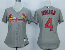 Women's St.Louis Cardinals #4 Yadier Molina Grey Authentic Stitched MLB Jersey