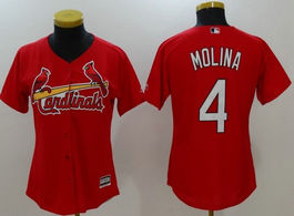 Women's St.Louis Cardinals #4 Yadier Molina Red New Majestic Authentic Stitched MLB Jersey