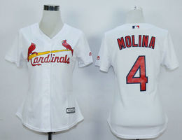 Women's St.Louis Cardinals #4 Yadier Molina White Authentic Stitched MLB Jersey