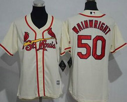 Women's St.Louis Cardinals #50 Adam Wainwright Cream New Majestic Authentic Stitched MLB Jersey