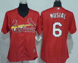 Women's St.Louis Cardinals #6 Stan Musial Red New Majestic Authentic Stitched MLB jersey