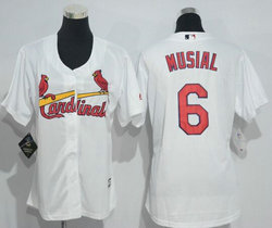 Women's St.Louis Cardinals #6 Stan Musial White New Majestic Authentic Stitched MLB jersey