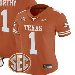 Women's Texas Longhorns #1 Xavier Worthy orange jersey