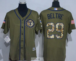 Women's Texas Rangers #29 Adrian Beltre Green Salute to Service Authentic Stitched MLB jersey