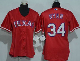 Women's Texas Rangers #34 Nolan Ryan Red New Majestic Authentic Stitched MLB jersey